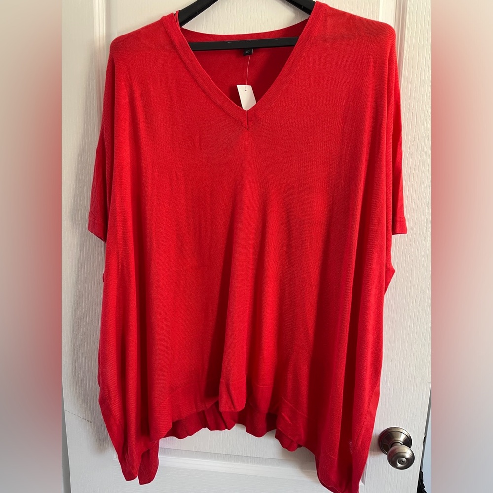 Ann Taylor Red/Orange Poncho V Neck Top - M/L